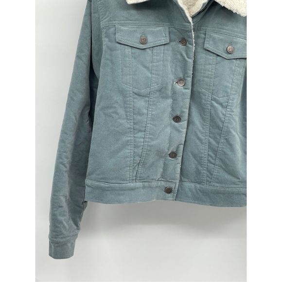 Forever 21 Jacket Sherpa Lined Women Large Blue Green Velour Trucker - Picture 4 of 14